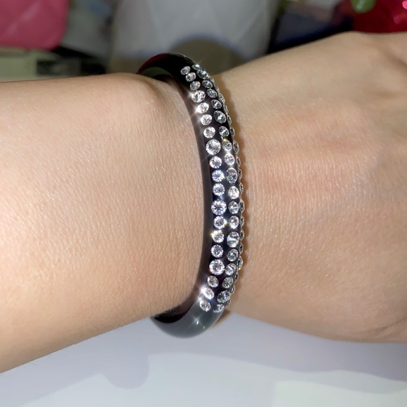 Women’s Black Acrylic Cuff Bracelet Embellished With Genuine AAA Crystals, New - Picture 6 of 13